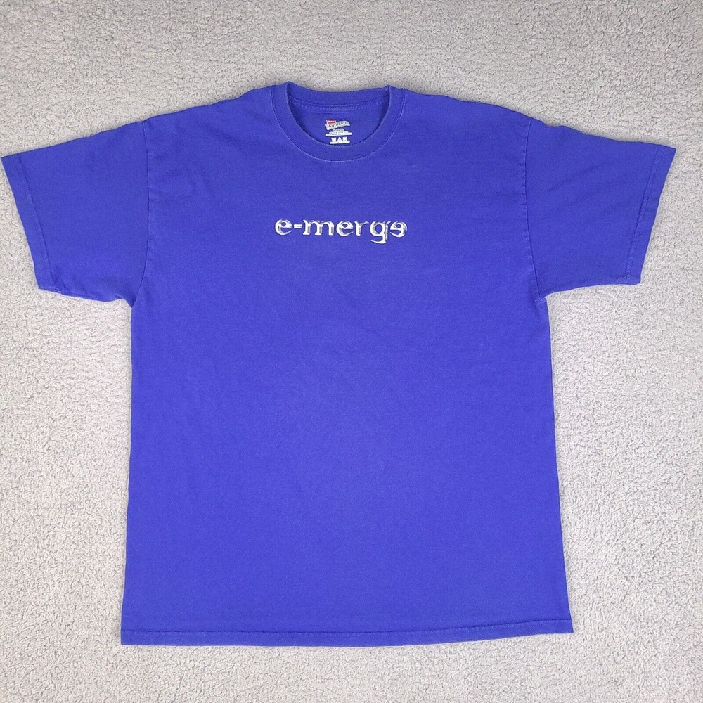 e-merge T-Shirt Mens Large Blue Hanes Authentic Short Sleeve Cotton Tee